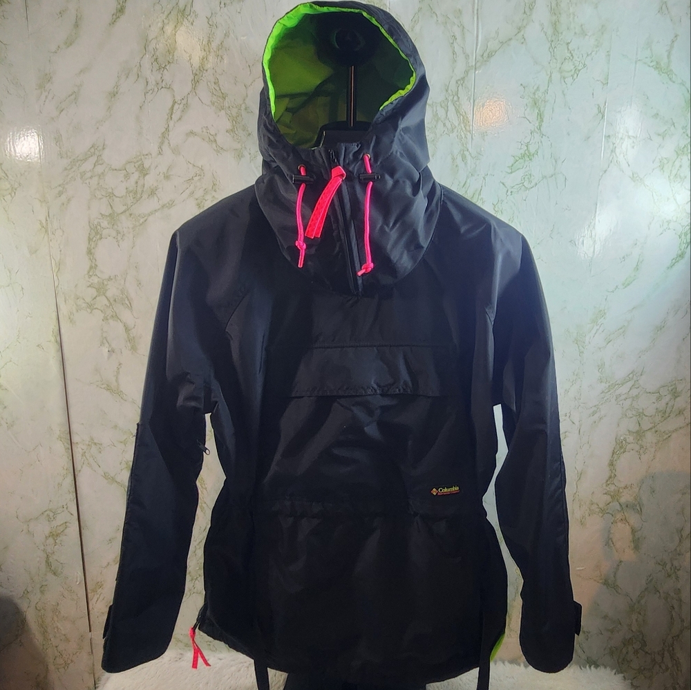 Columbia Vintage Anorak Black/Neon Hooded Windbreaker